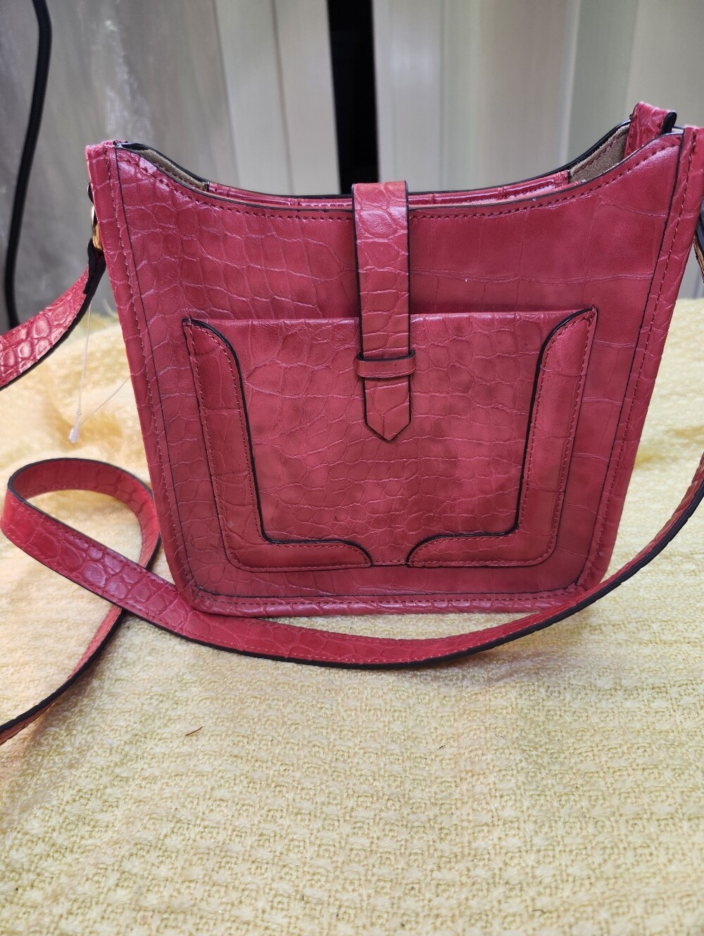 Kate Landry Croc-Embossed Pink Crossbody Bag